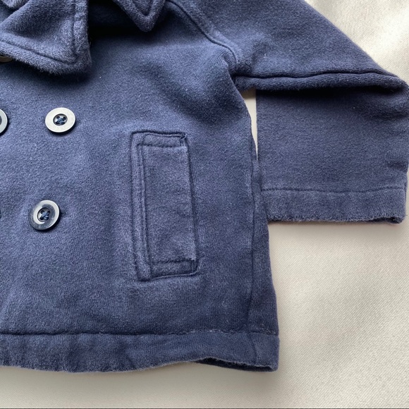 Baby Gap Toddler Boys Dark Blue Double Breasted Hooded Fleece Jacket 12-18 M - Picture 9 of 16